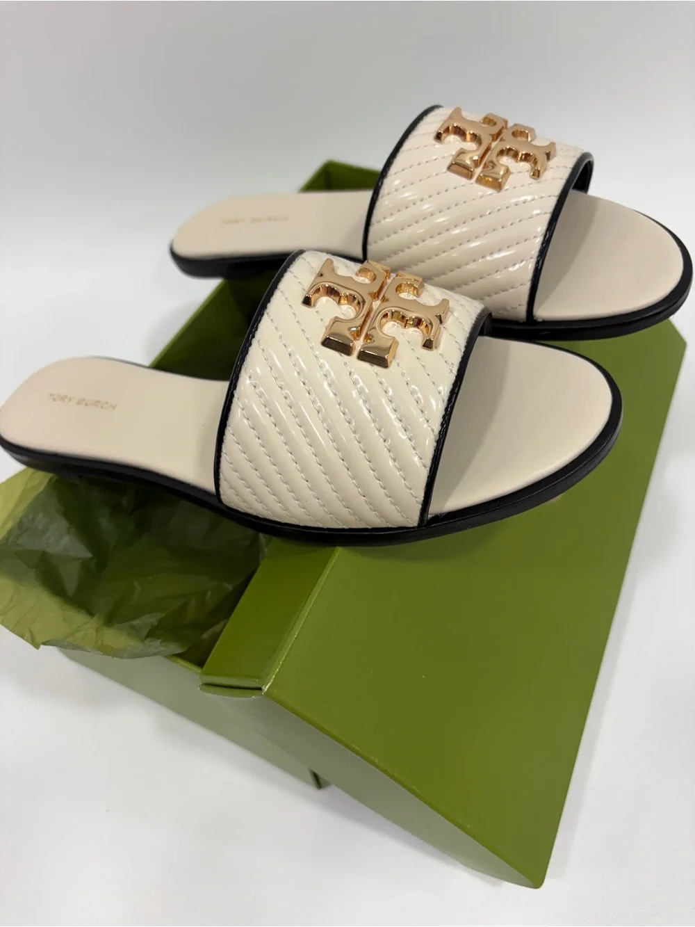 New in Box Tory Burch Everly Leather Slide, Light Cream, LIMITED EDITION 9